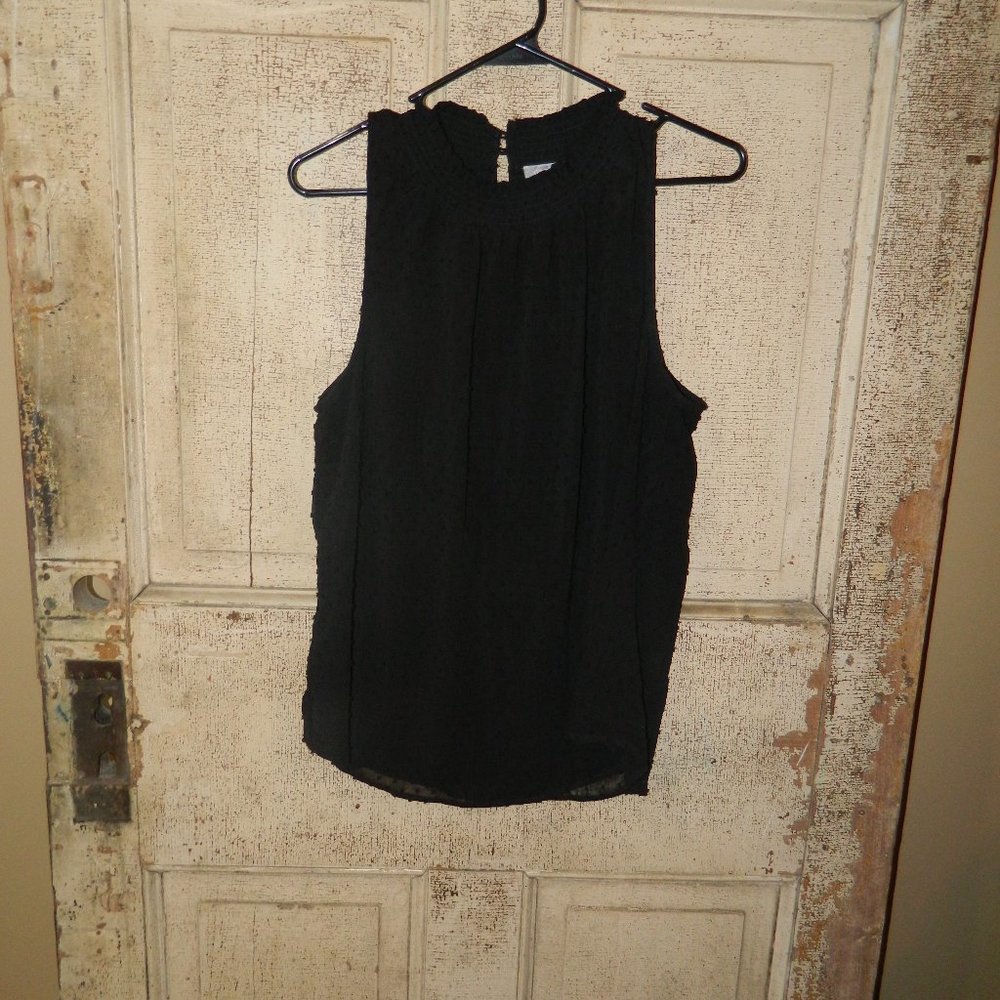 Daniel Rainn Black Swiss Dot Sleeveless Blouse Size M (Q-9)